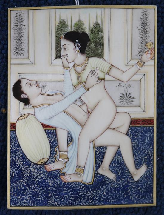 Five Indian erotic miniatures on ivory, late 19th/20th century, the largest 4.5 x 3.75in.